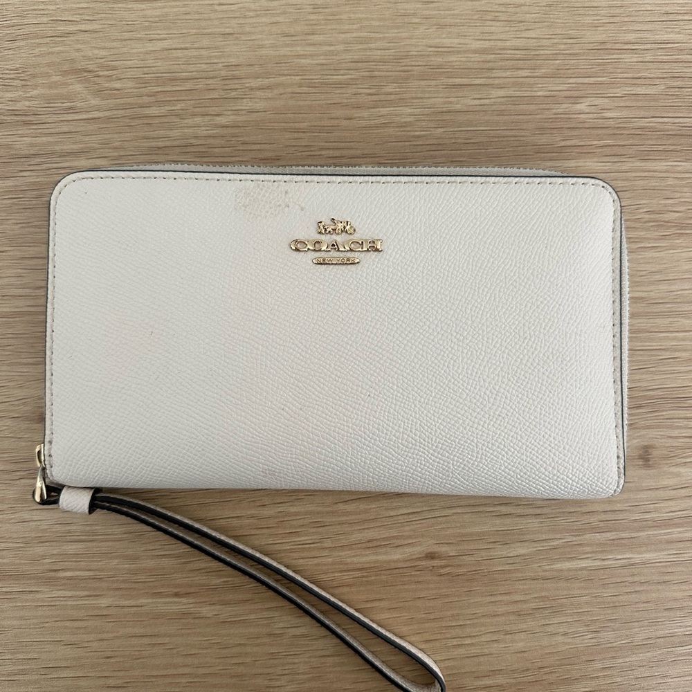 Coach Cream Wristlet with Gold Logo